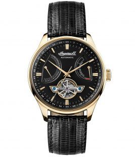 INGERSOLL Hawley Automatic Gold Black Leather Strap I04606